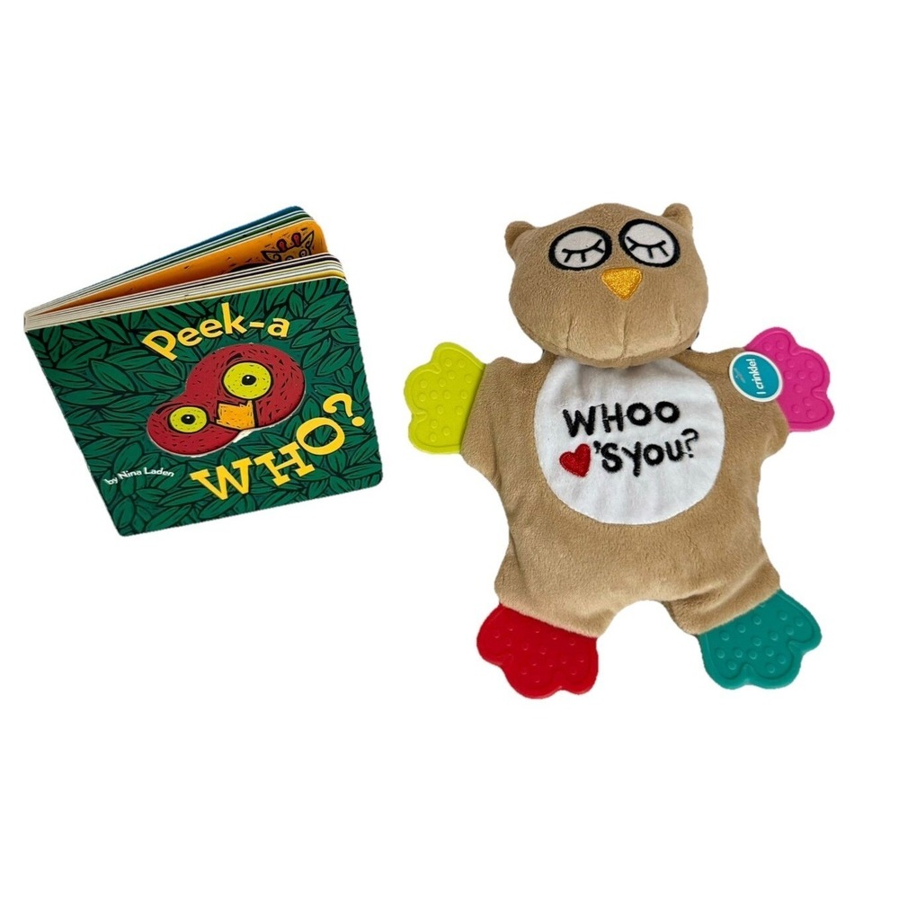 Unisex Baby Shower Gift, Peek A Who Book & Playtex Whoo Loves You Crinkle Plush